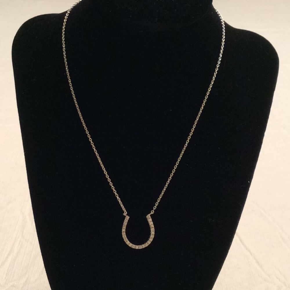 Horseshoe CZ Pendant Necklace. 15” Chain.